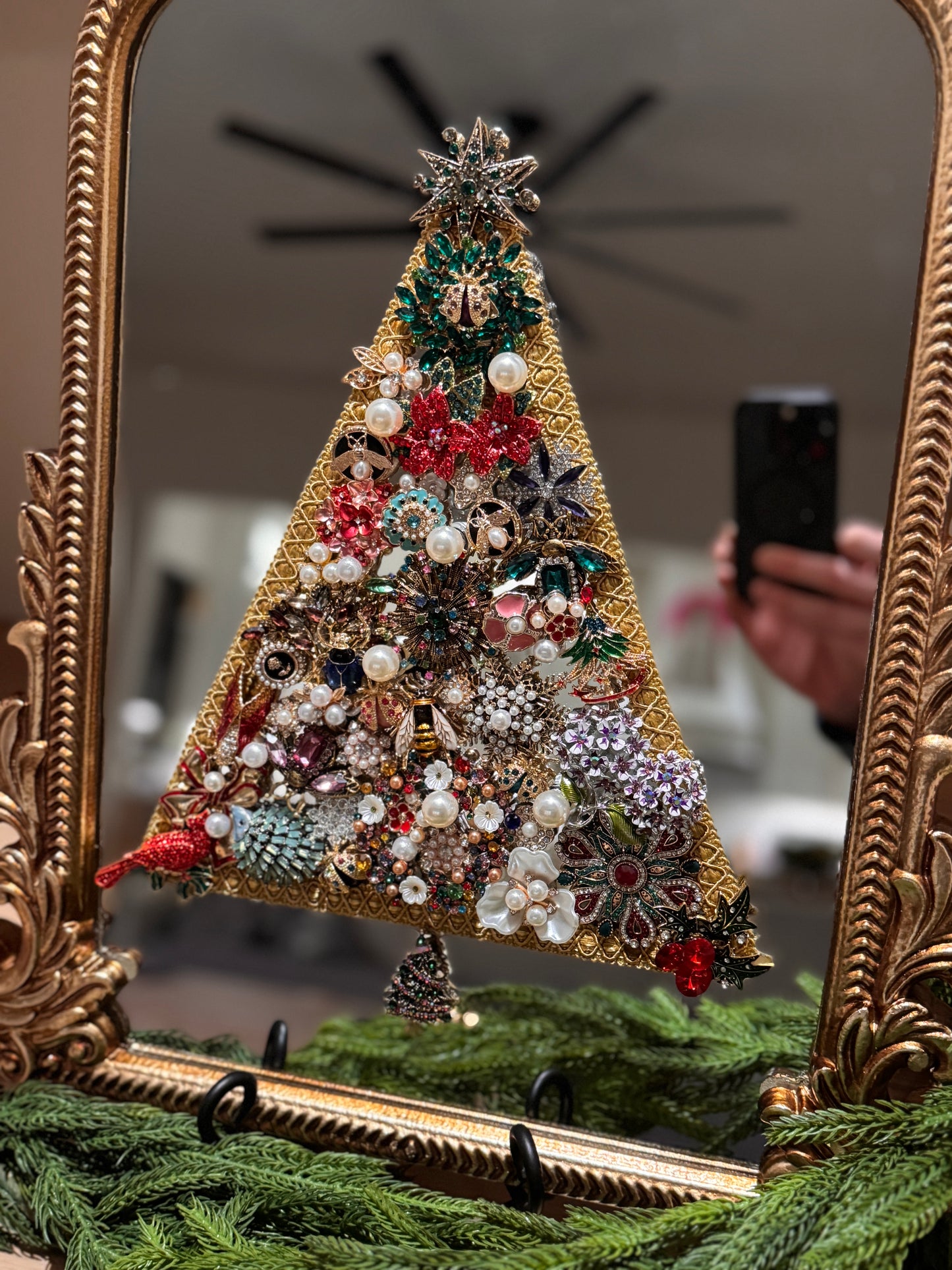 All That Glitters - Vintage Inspired Brooch Mirror Art, Christmas Tree