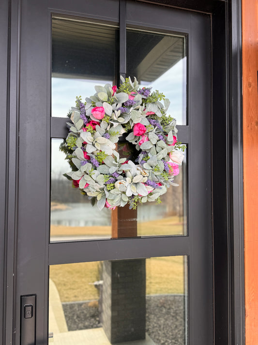 Gentle Lamb - Tulips, and Lavender Spring Wreath