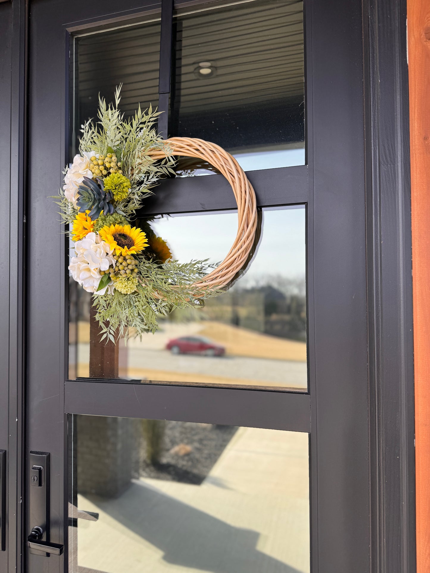 The Shawnee - Succulent and Sunflowers on Natural Wood Wicker