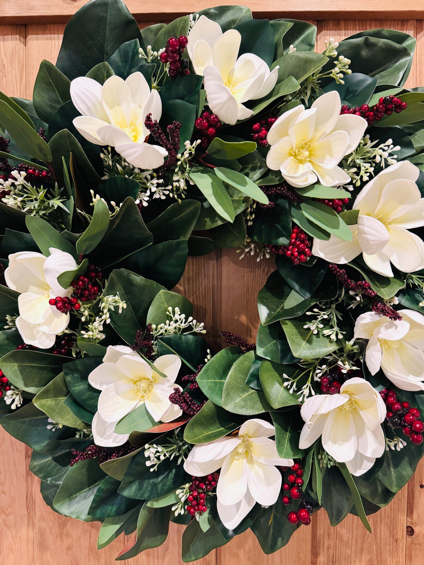 The Aurora Borealis - Winterberry and White Holly on Magnolia