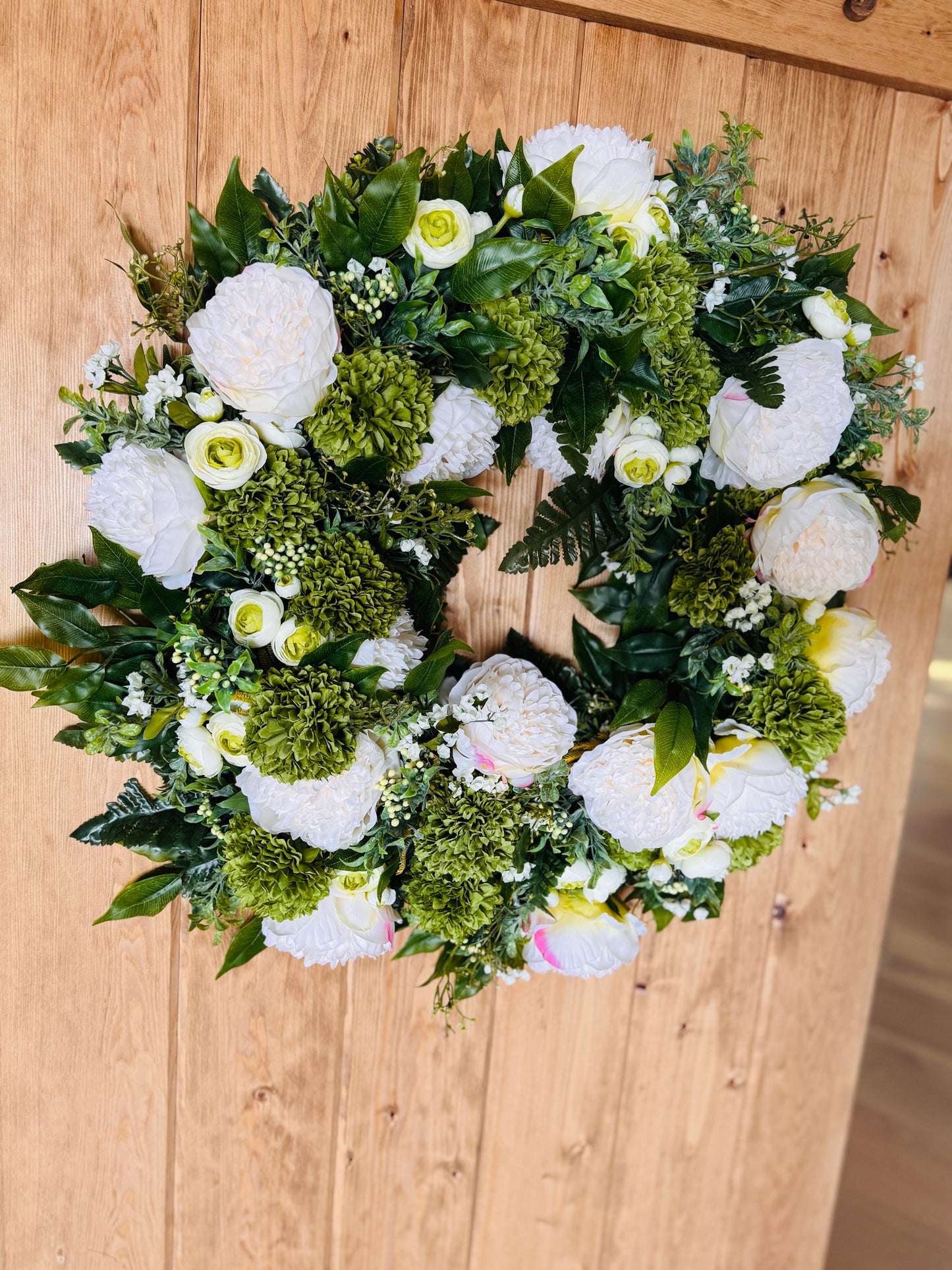 Shaws Garden - White Peony, Ranunculus, and Green Chrysanthemums