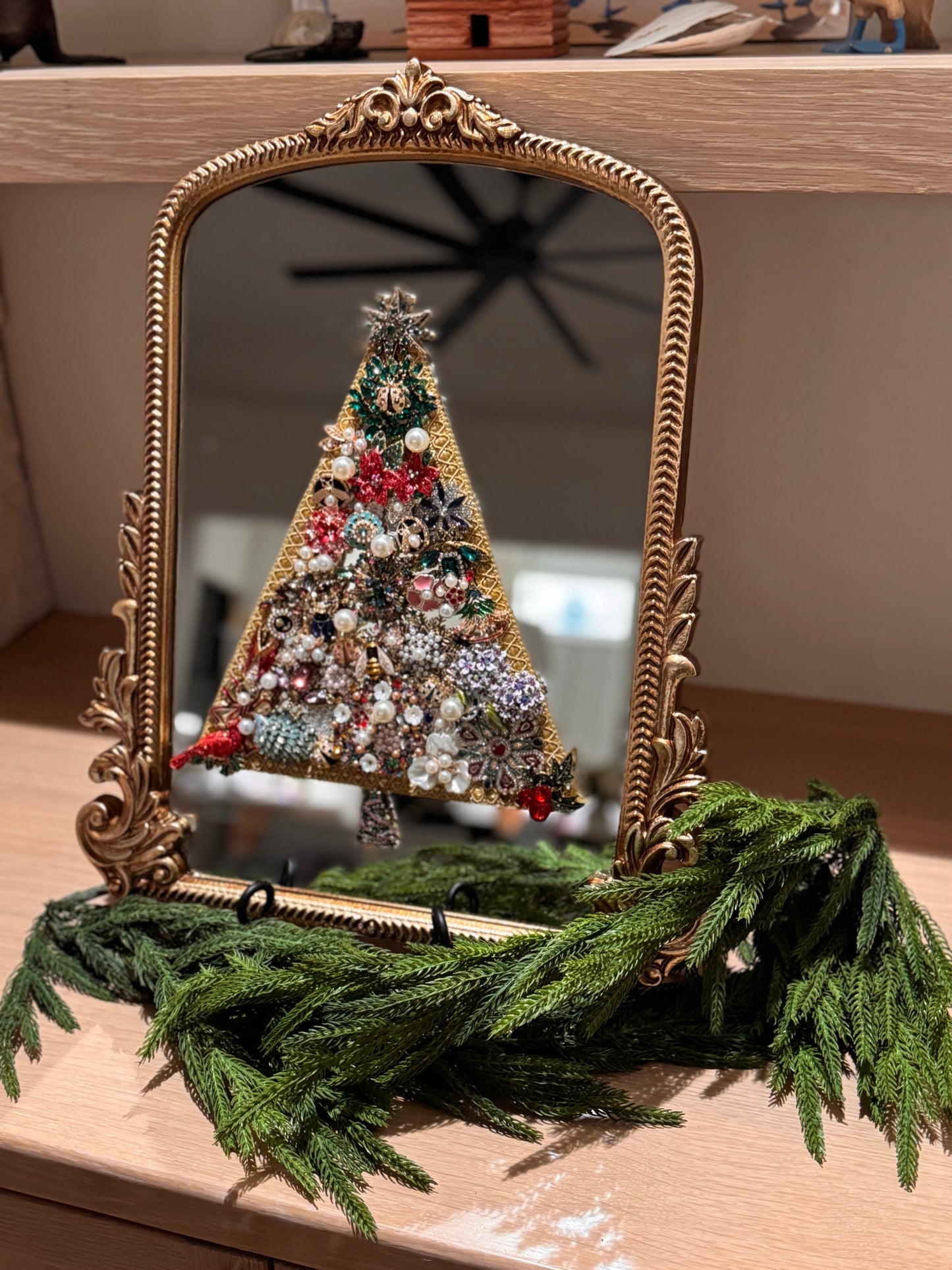 All That Glitters - Vintage Inspired Brooch Mirror Art, Christmas Tree