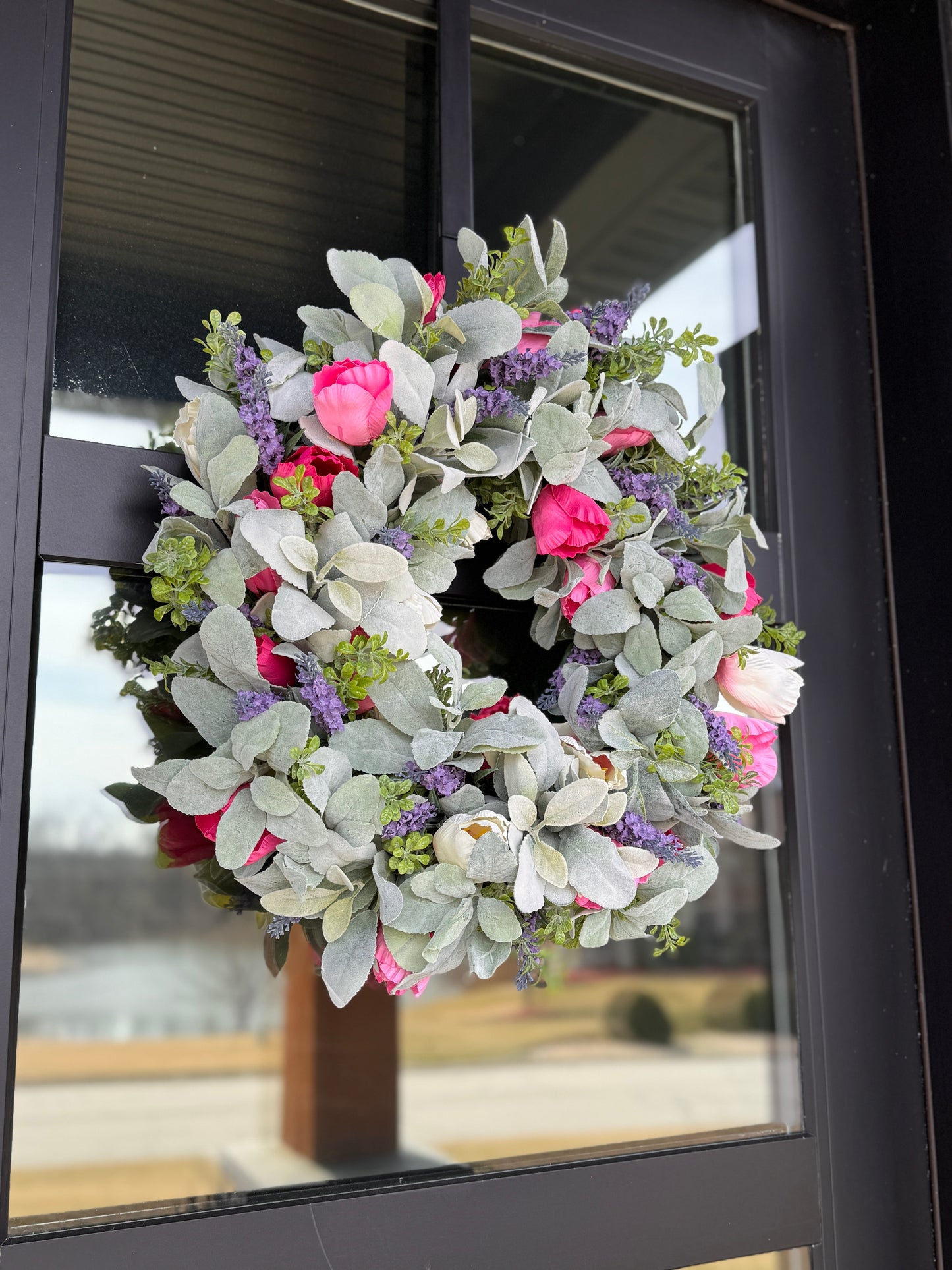 Gentle Lamb - Tulips, and Lavender Spring Wreath