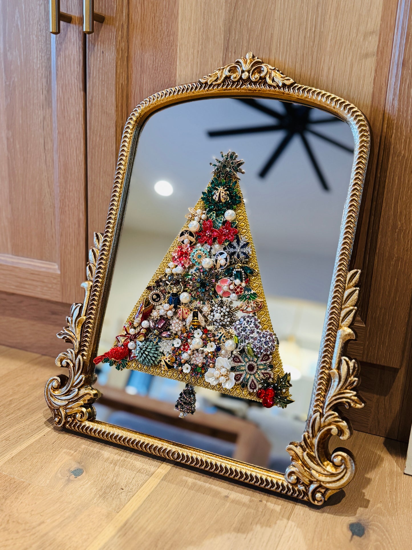 All That Glitters - Vintage Inspired Brooch Mirror Art, Christmas Tree