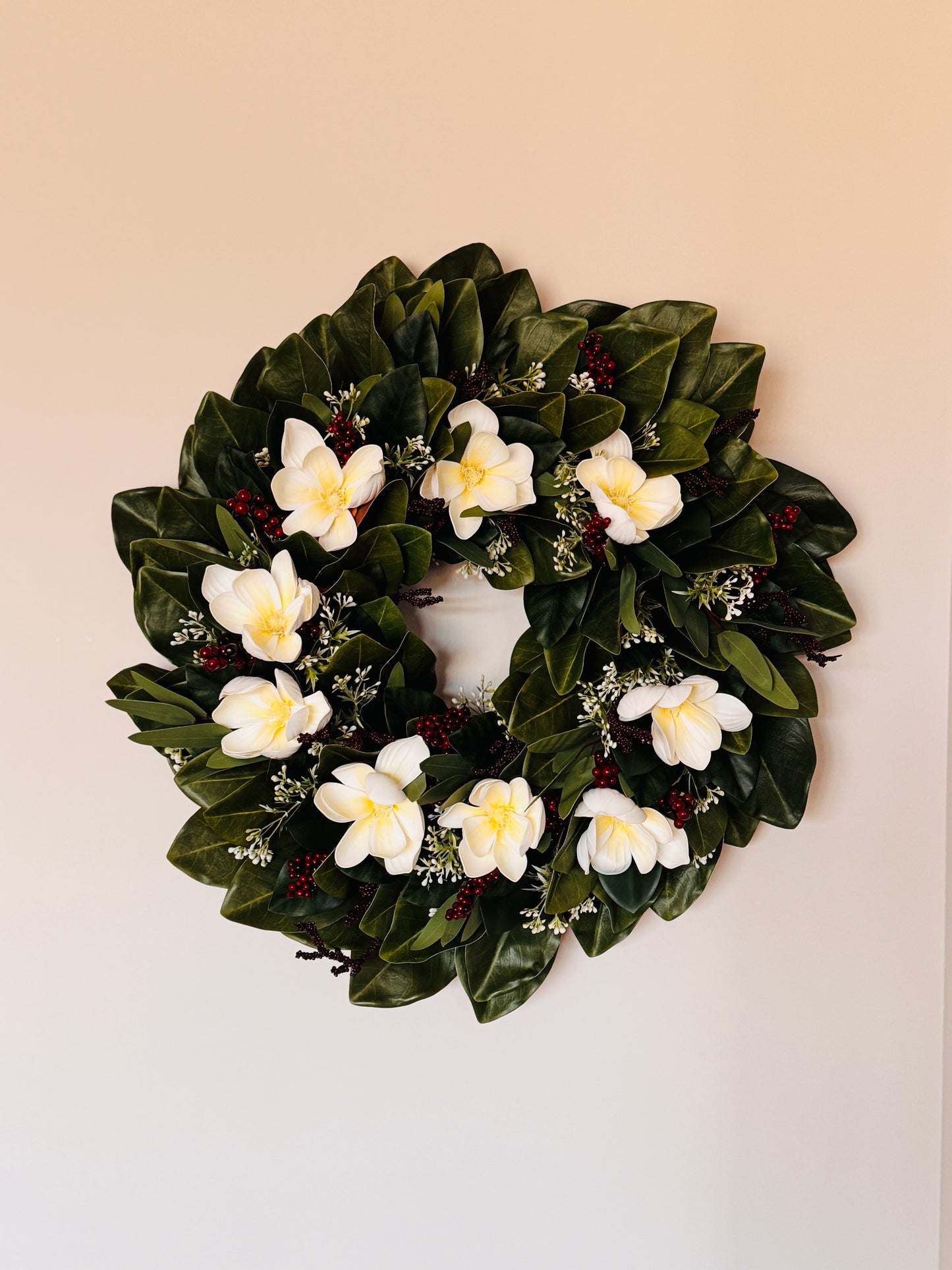 The Aurora Borealis - Winterberry and White Holly on Magnolia