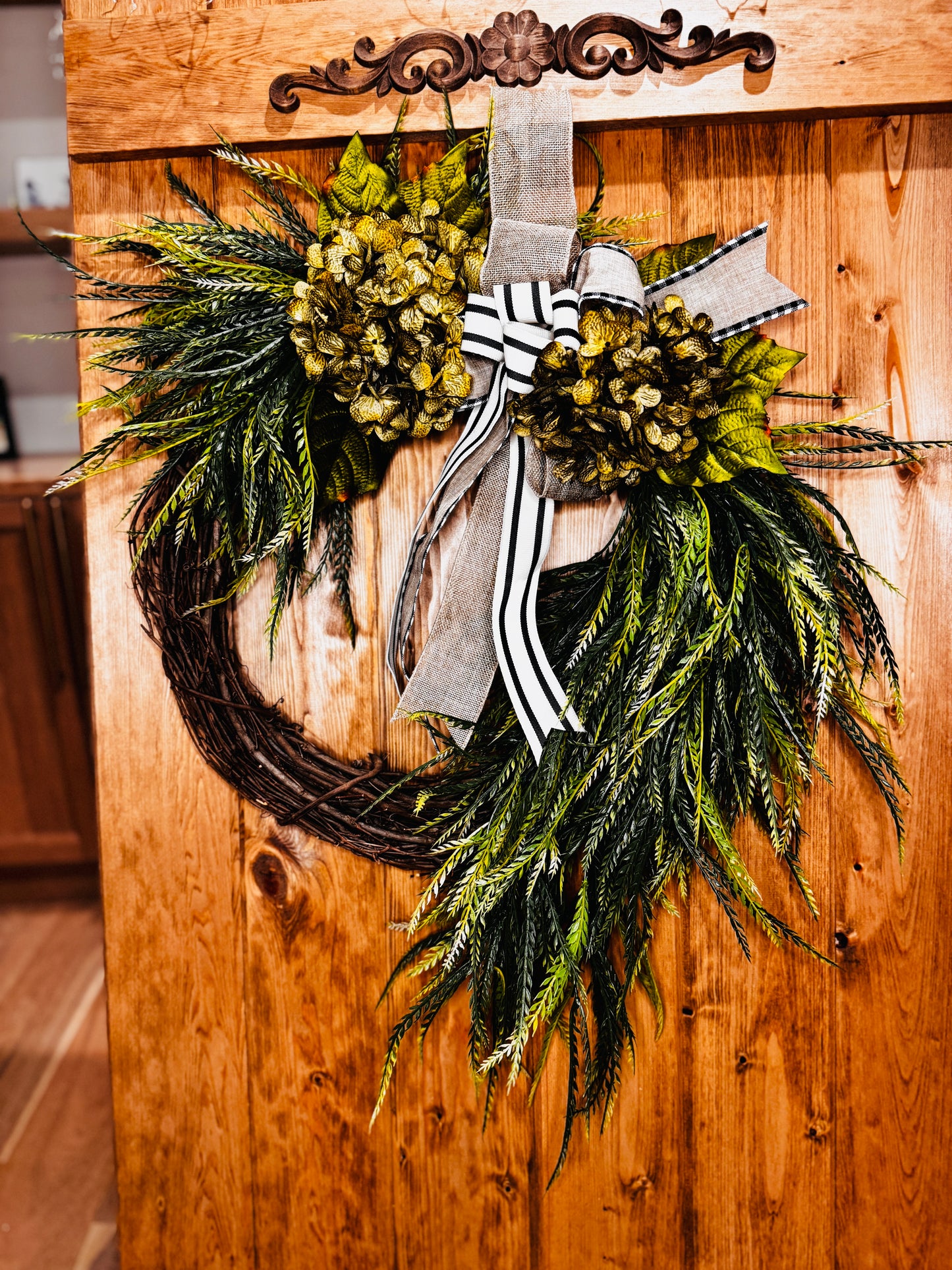 The Eleanor - All-Season Grass with Green Hydrangeas and Bow