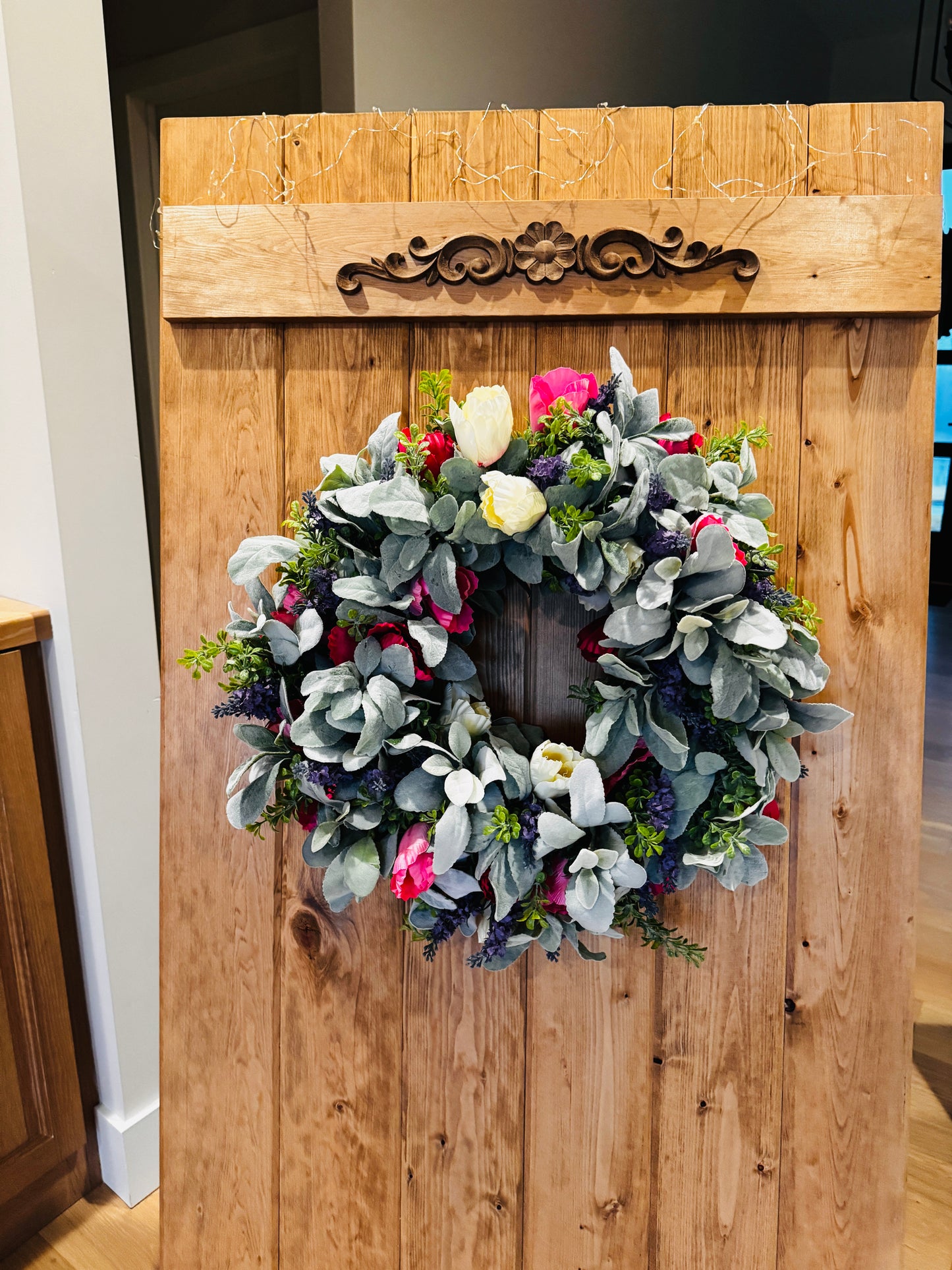 Gentle Lamb - Tulips, and Lavender Spring Wreath