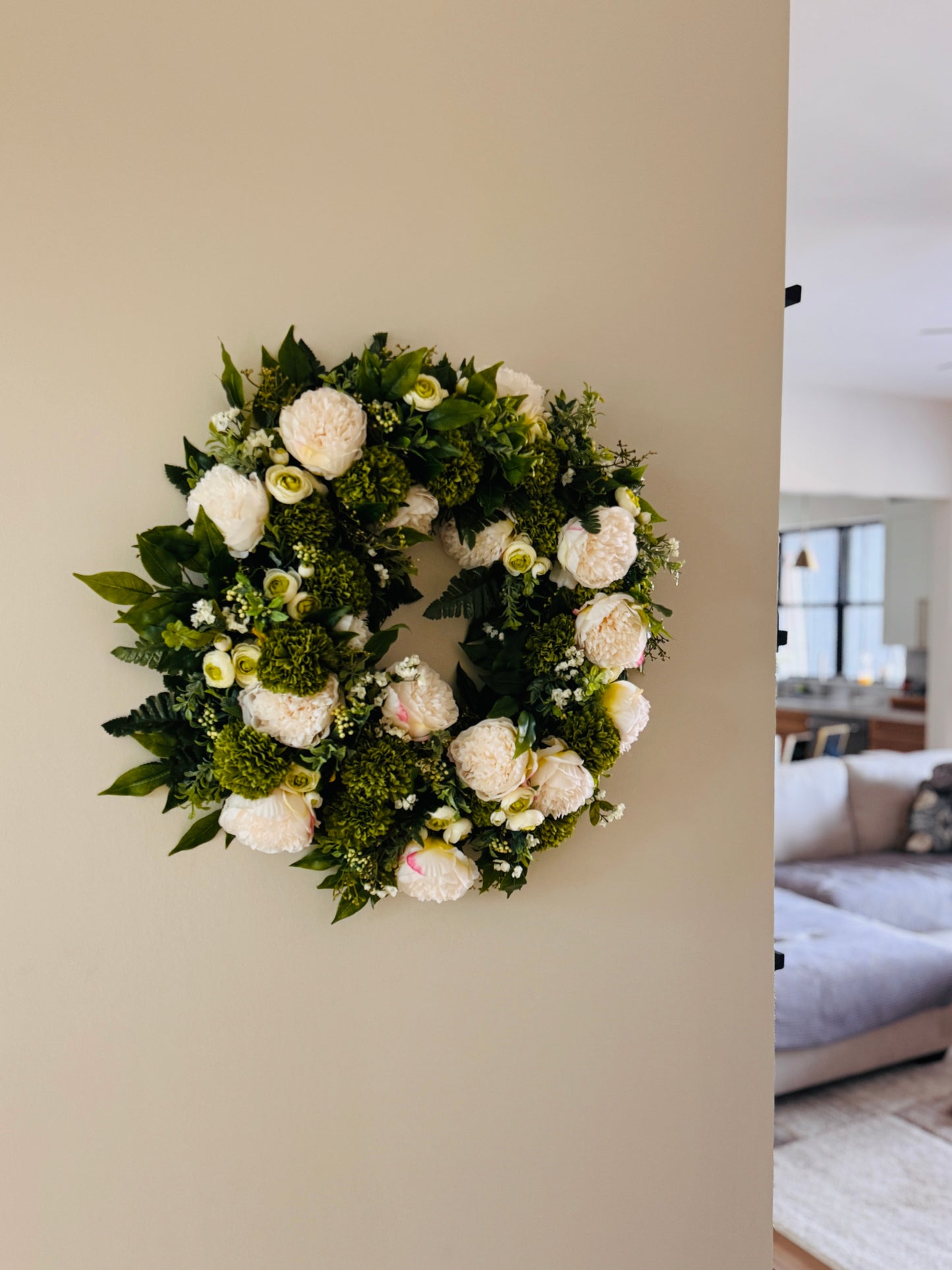 Shaws Garden - White Peony, Ranunculus, and Green Chrysanthemums