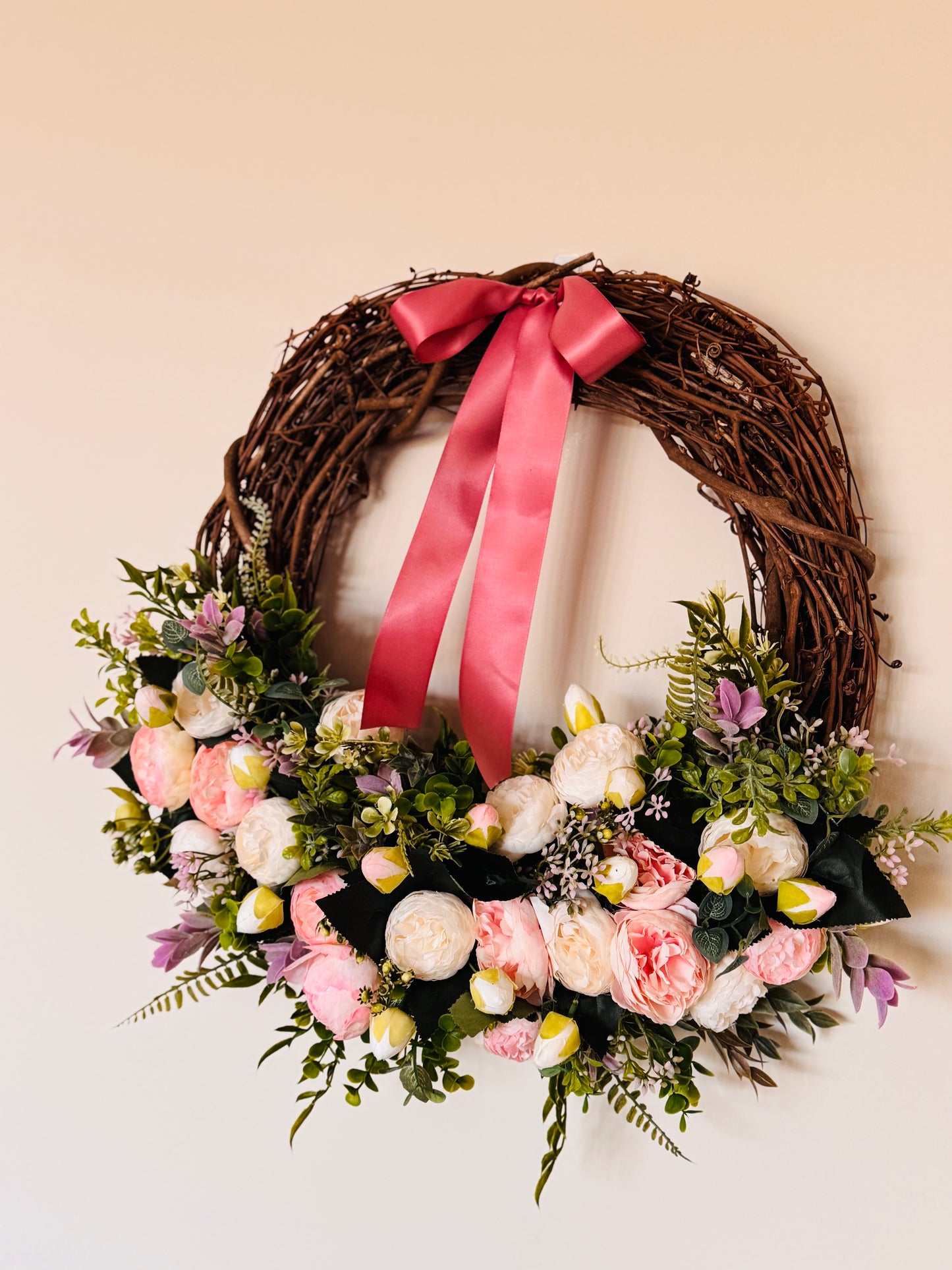 The Vanderbilt - Sweet Spring Soft Pink and White Peonies with Bow