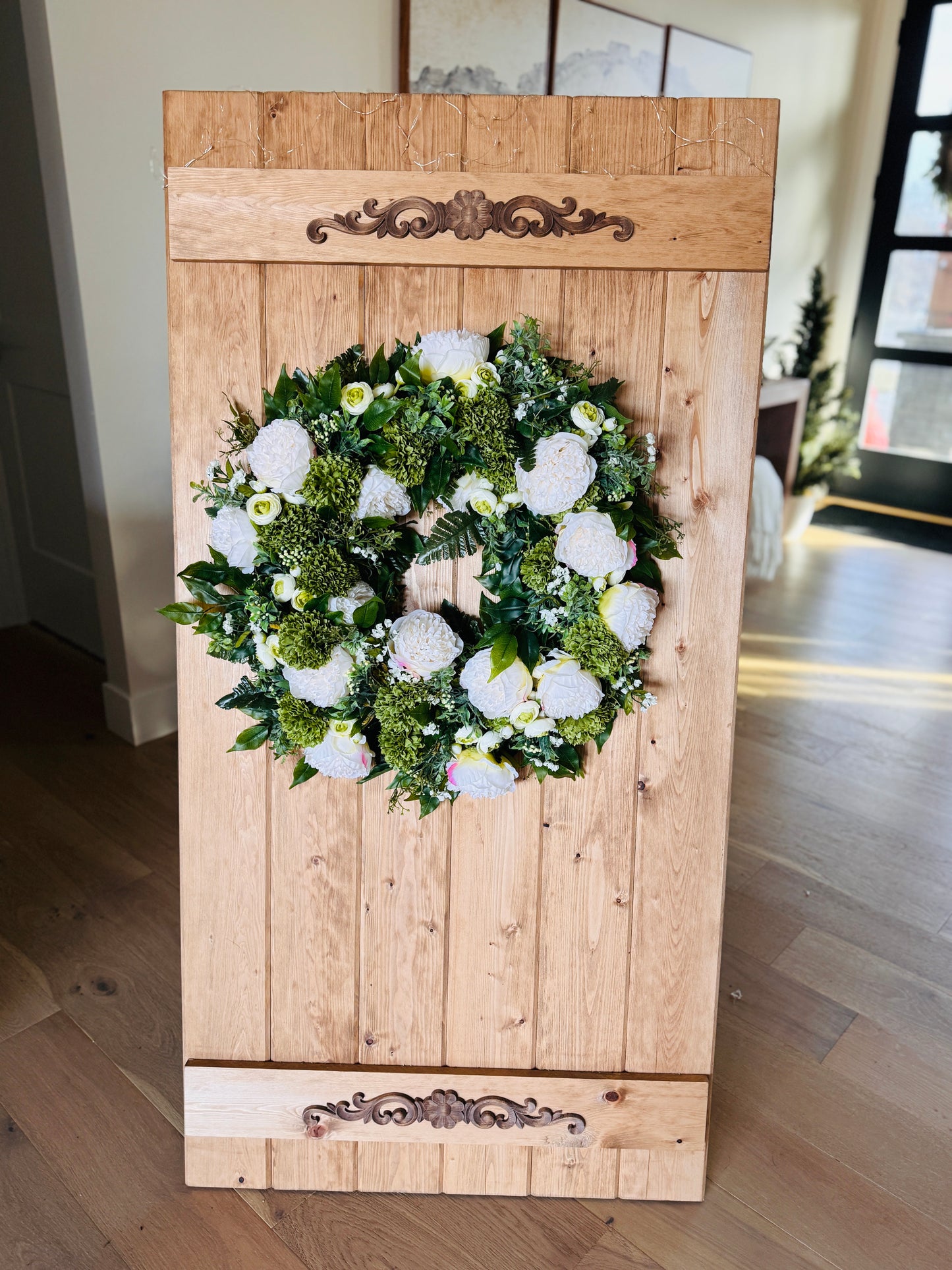 Shaws Garden - White Peony, Ranunculus, and Green Chrysanthemums