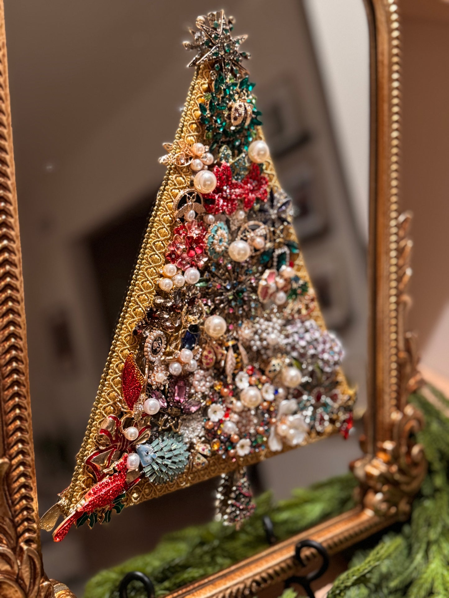 All That Glitters - Vintage Inspired Brooch Mirror Art, Christmas Tree