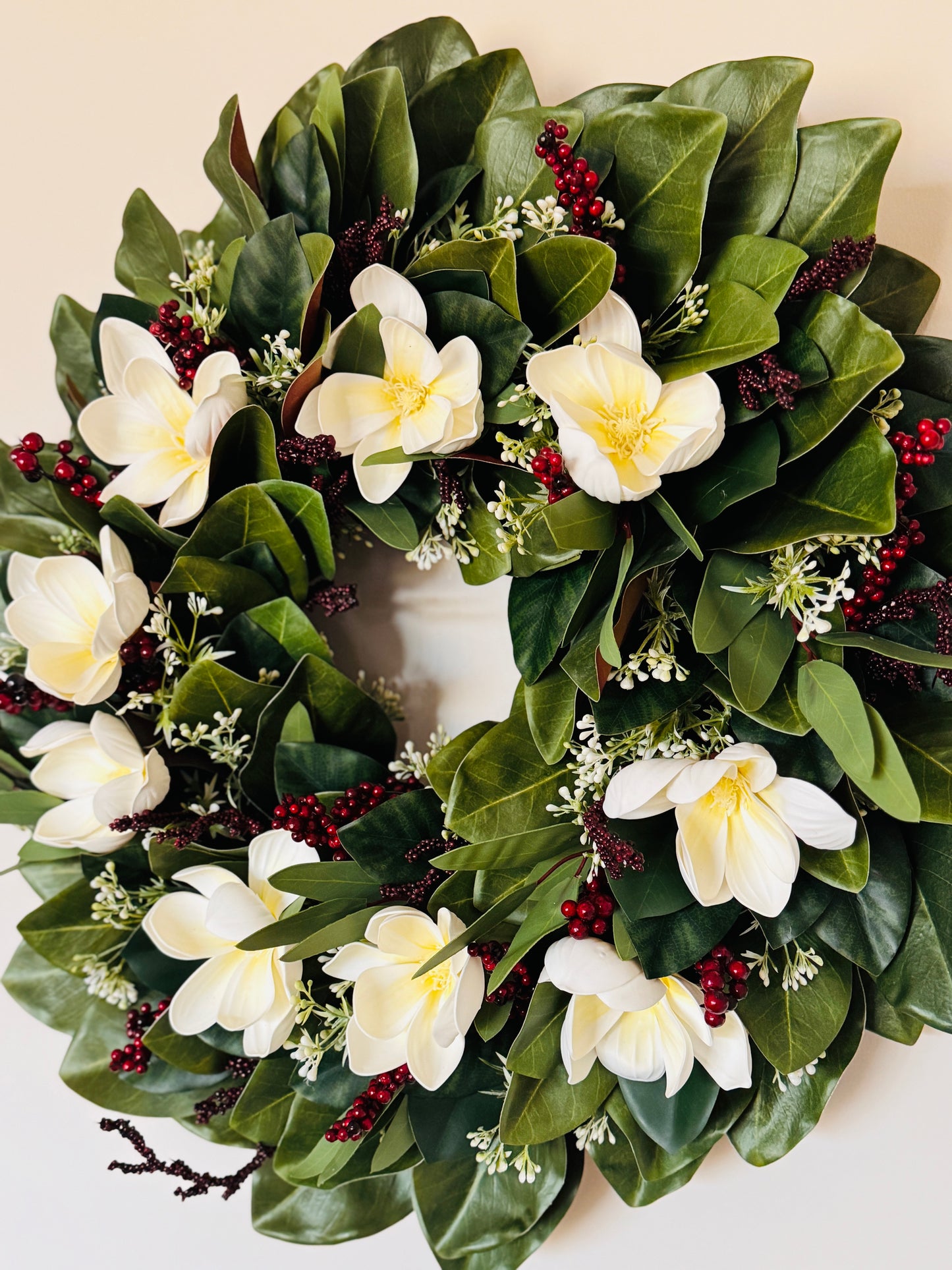 The Aurora Borealis - Winterberry and White Holly on Magnolia