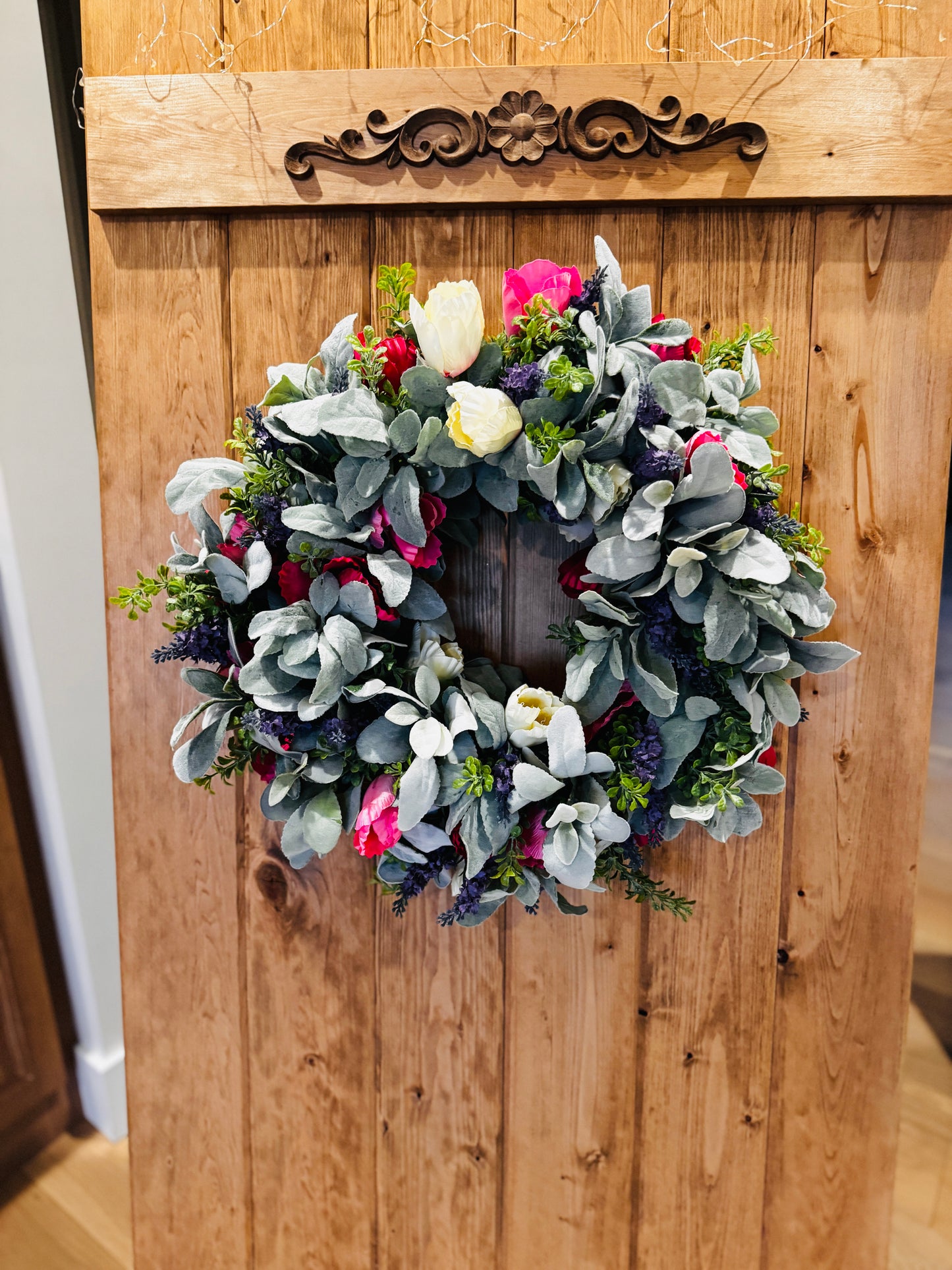 Gentle Lamb - Tulips, and Lavender Spring Wreath