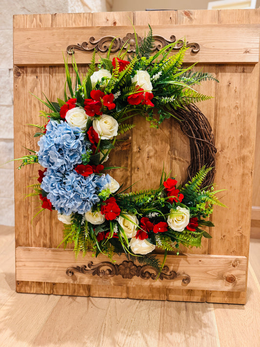 The Patriot - White Rose, Red Impatiens, and Blue Hydrangeas