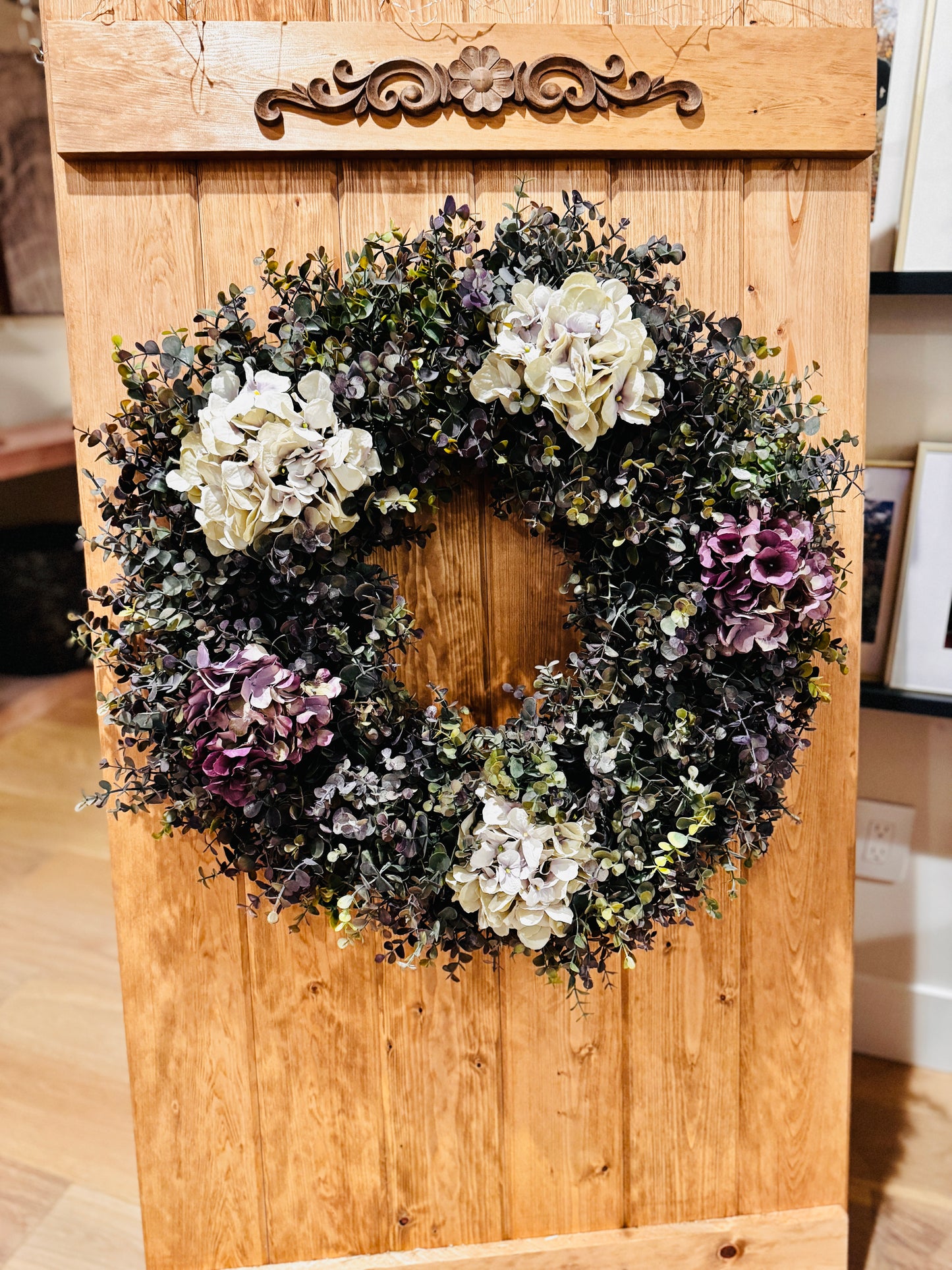 The Monet - Deep Purple Hydrangea and Boxwood Wreath