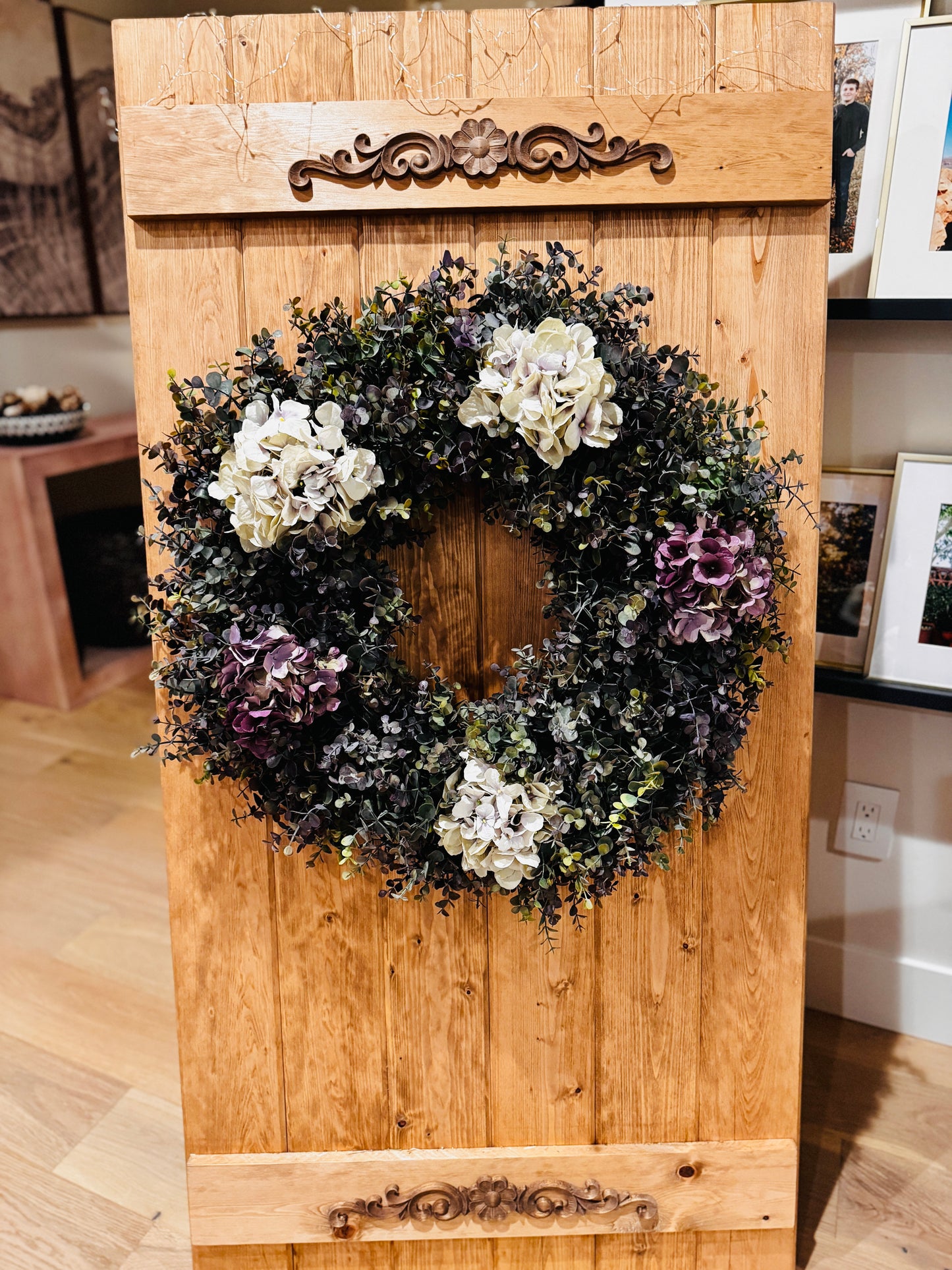 The Monet - Deep Purple Hydrangea and Boxwood Wreath