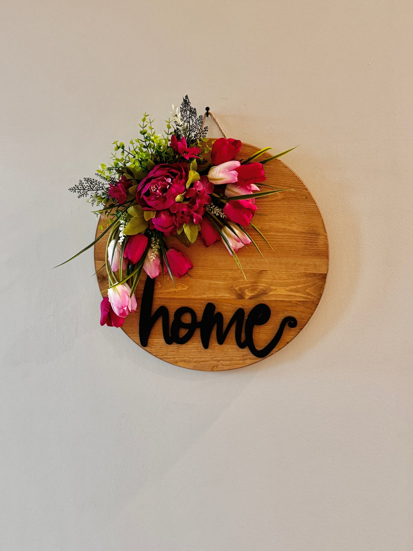 The Homestead - Stained Wood Wall Sign with Tulips and Peonies