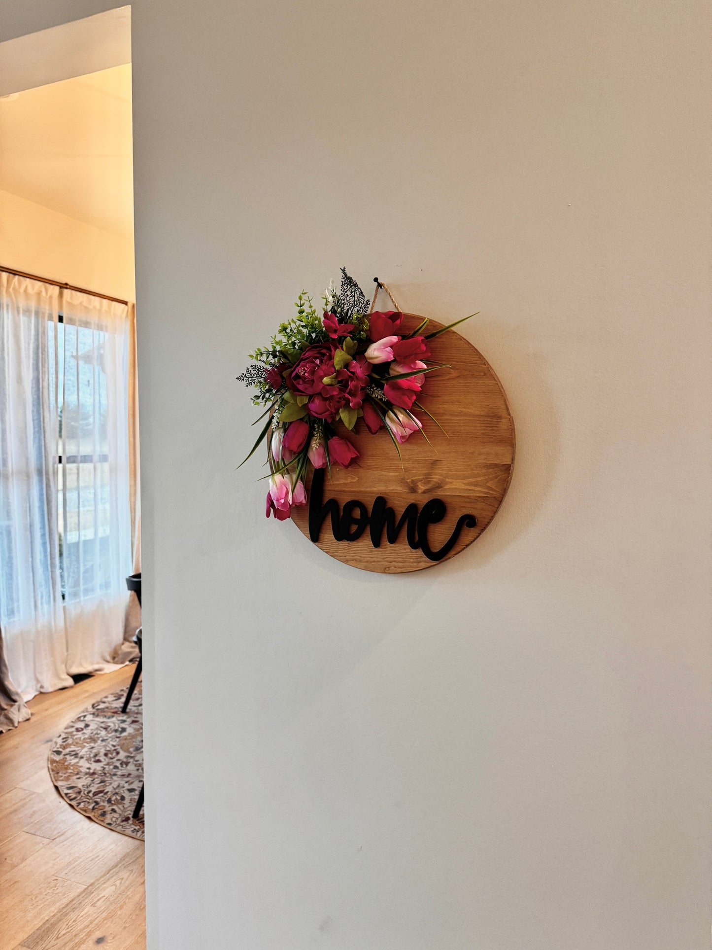 The Homestead - Stained Wood Wall Sign with Tulips and Peonies